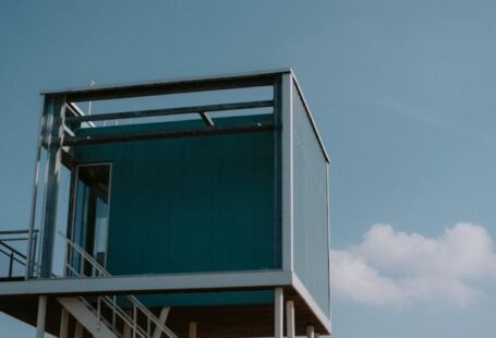 Modular Building - Modular Elevated Building on Blue Sky Background